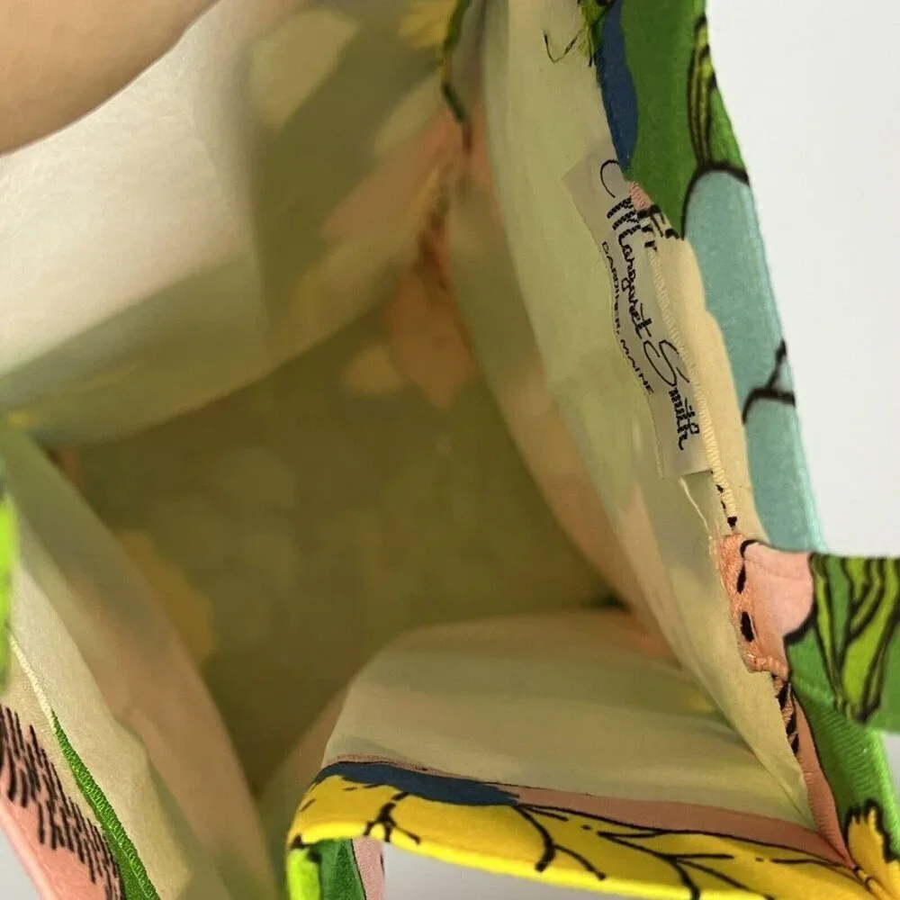 Vintage Margaret Smith Fabric Wine Bag Green Pink Fox Gardiner Maine